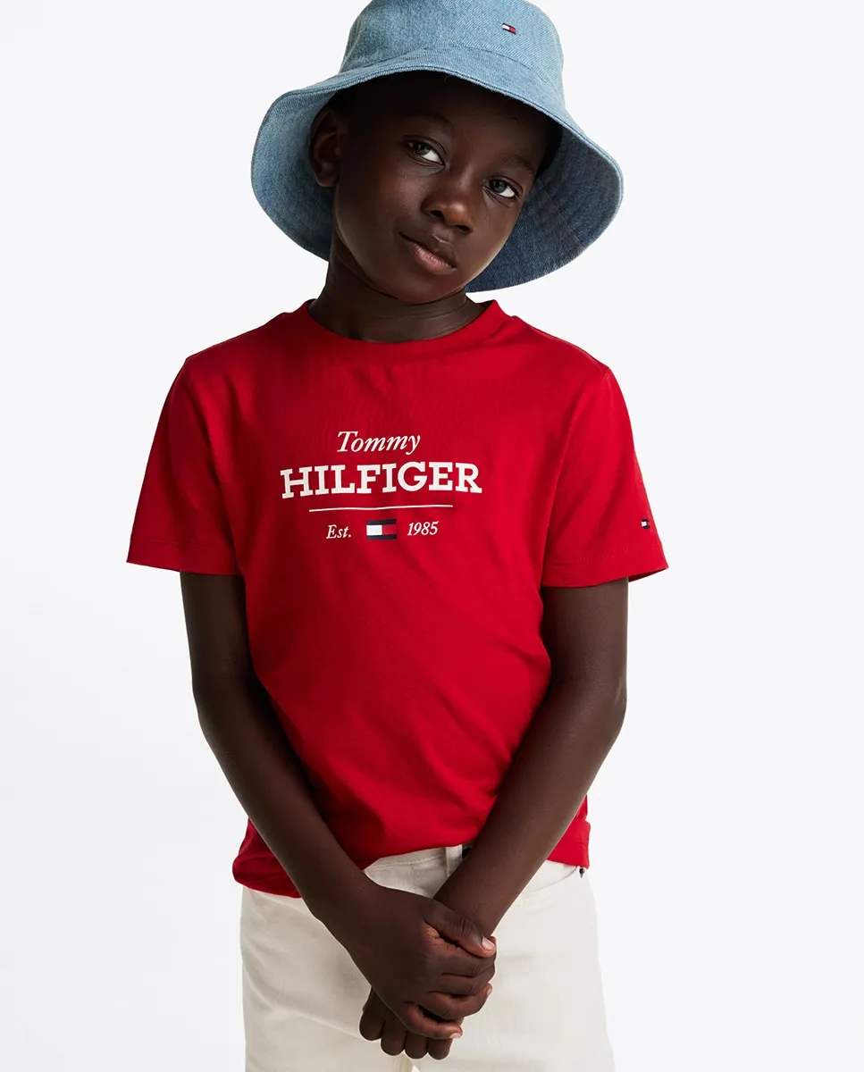 

Футболка для мальчиков с круглым вырезом и принтом спереди Tommy Hilfiger, красный