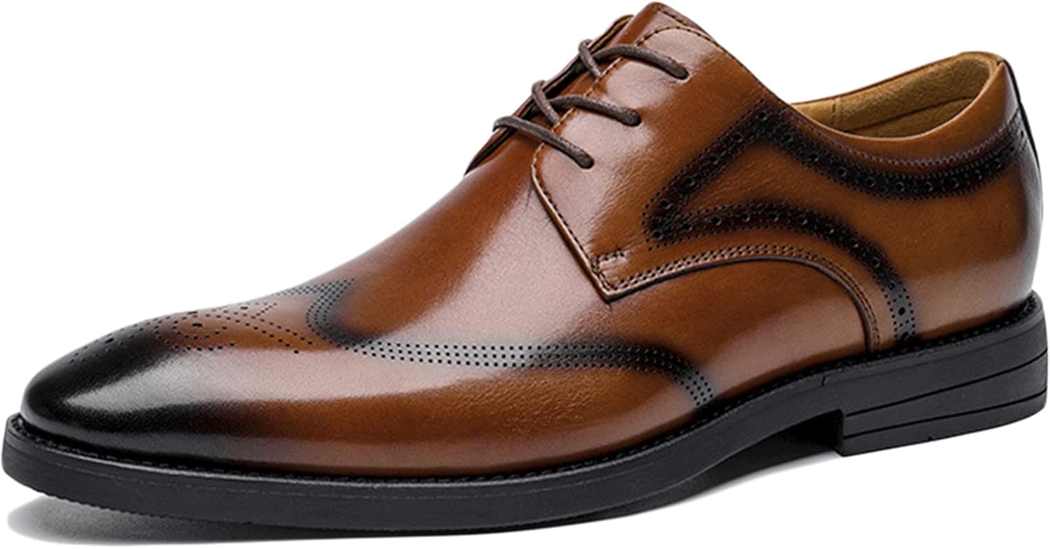 

Мужские коричневые кожаные оксфорды WKNBEU с тиснением «крыло чайки», классические деловые туфли на шнуровке для свадьбы и официальных мероприятий, кожаные туфли для выпускного или вечеринки, коричневые - US8.5-9/UK7.5-8/EU41