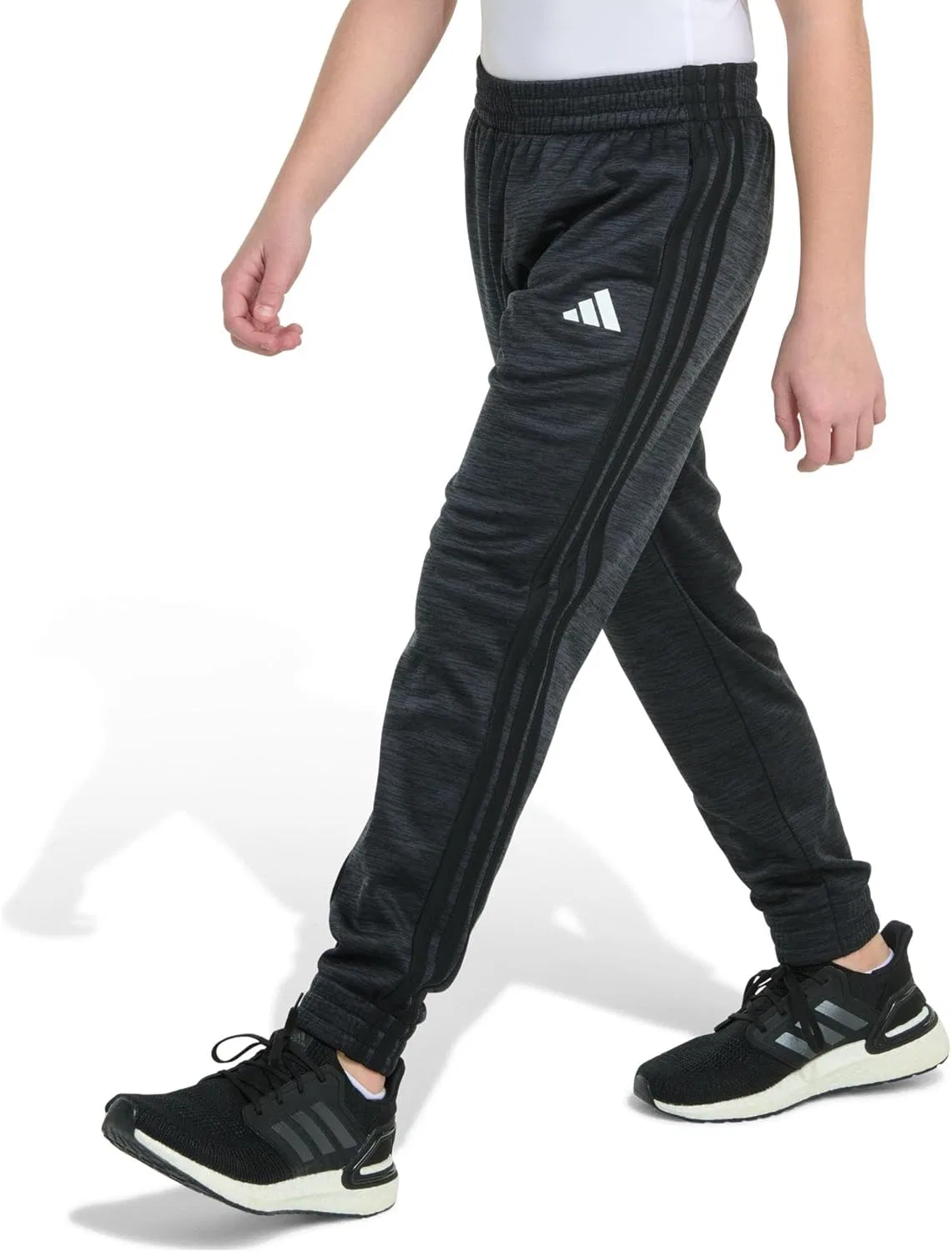 Детские спортивные брюки Adidas из флиса с тремя полосками, Black Heather — фото 3