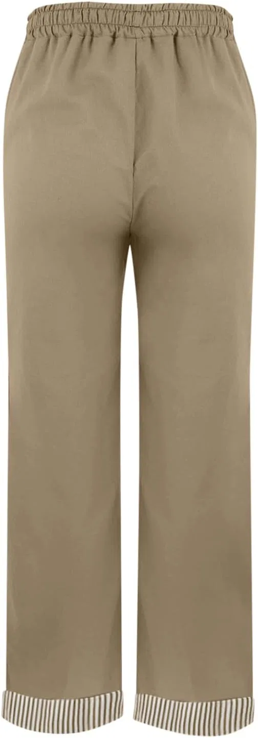Женские брюки прямые полосатые с карманами на кулиске, Khaki — фото 4