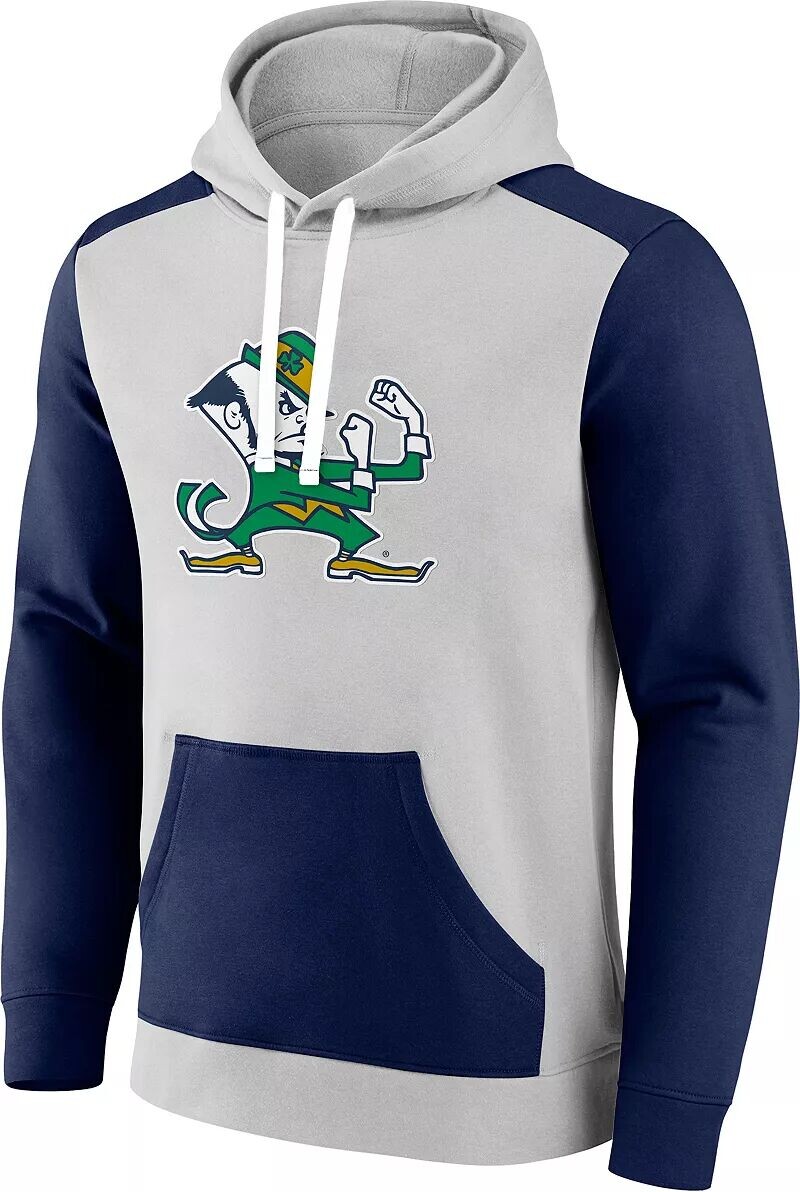 

Мужской пуловер с капюшоном NCAA Notre Dame Fighting Irish серого цвета с цветными блоками