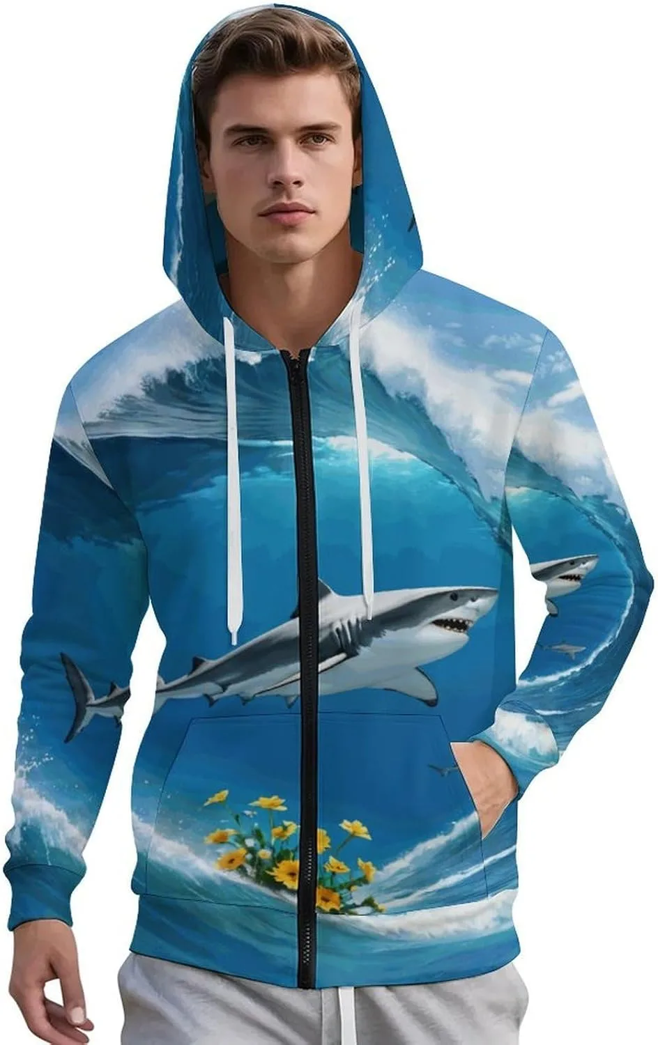 

Толстовка Zakqeik с принтом Wolves для мужчин, легкая, с длинными рукавами, на молнии, с капюшоном и карманами