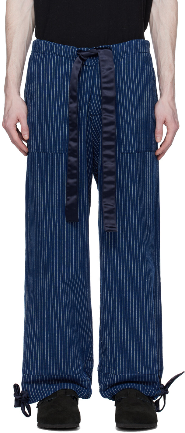 

Темно-синие брюки в тонкую полоску Greg Lauren, Синий, Темно-синие брюки в тонкую полоску Greg Lauren