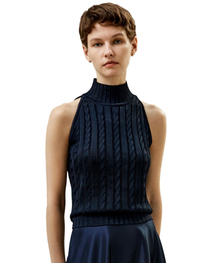 

Женский шелковый свитер без рукавов в стиле "дикий" LILYSILK, Navy blue