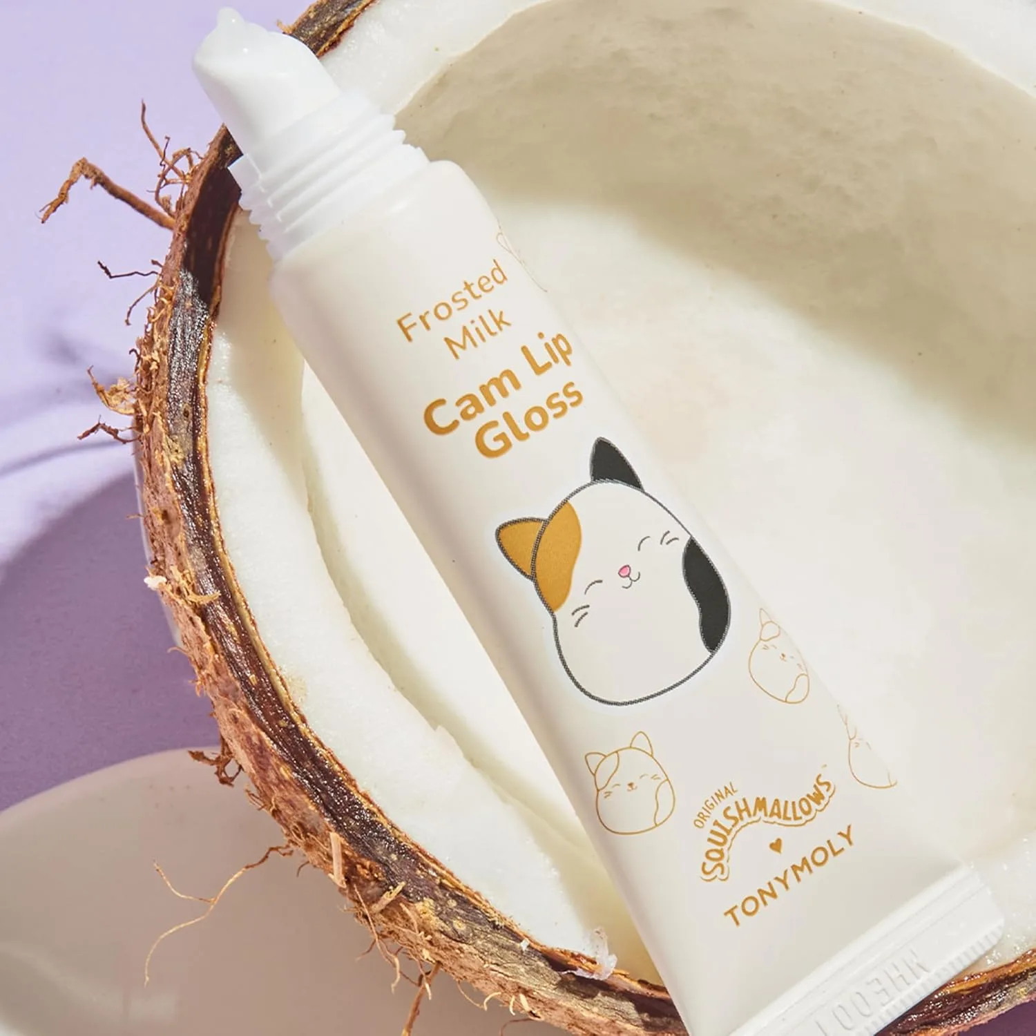 TONYMOLY x Squishmallows Cam the Cat блеск для губ на брелоке - увлажняющий матово-молочный прозрачный блеск с кокосовым маслом, стойкий нелипкий тинт, компактный бальзам для губ 11 мл, Frosted Milk Cam — фото 4