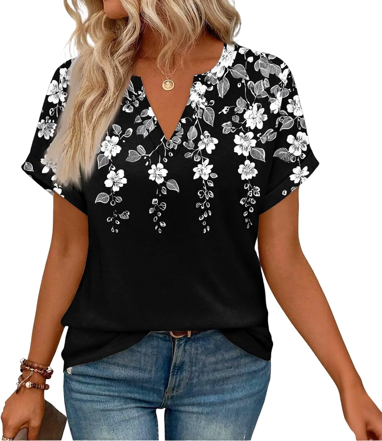 

Женская блузка Casual Lightweight Loose Fit V-образным вырезом