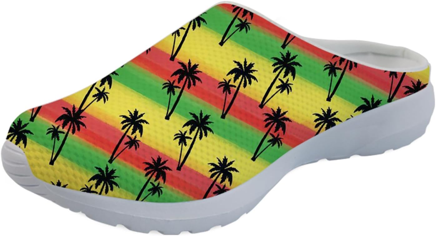 

Forchrinse Hawaiian Palm Tree Watercolor Sky Beach Женские слипоны-мюли Мужские прогулочные кроссовки Садовые сабо Домашние туфли Легкие, Jamaican Palm Tree