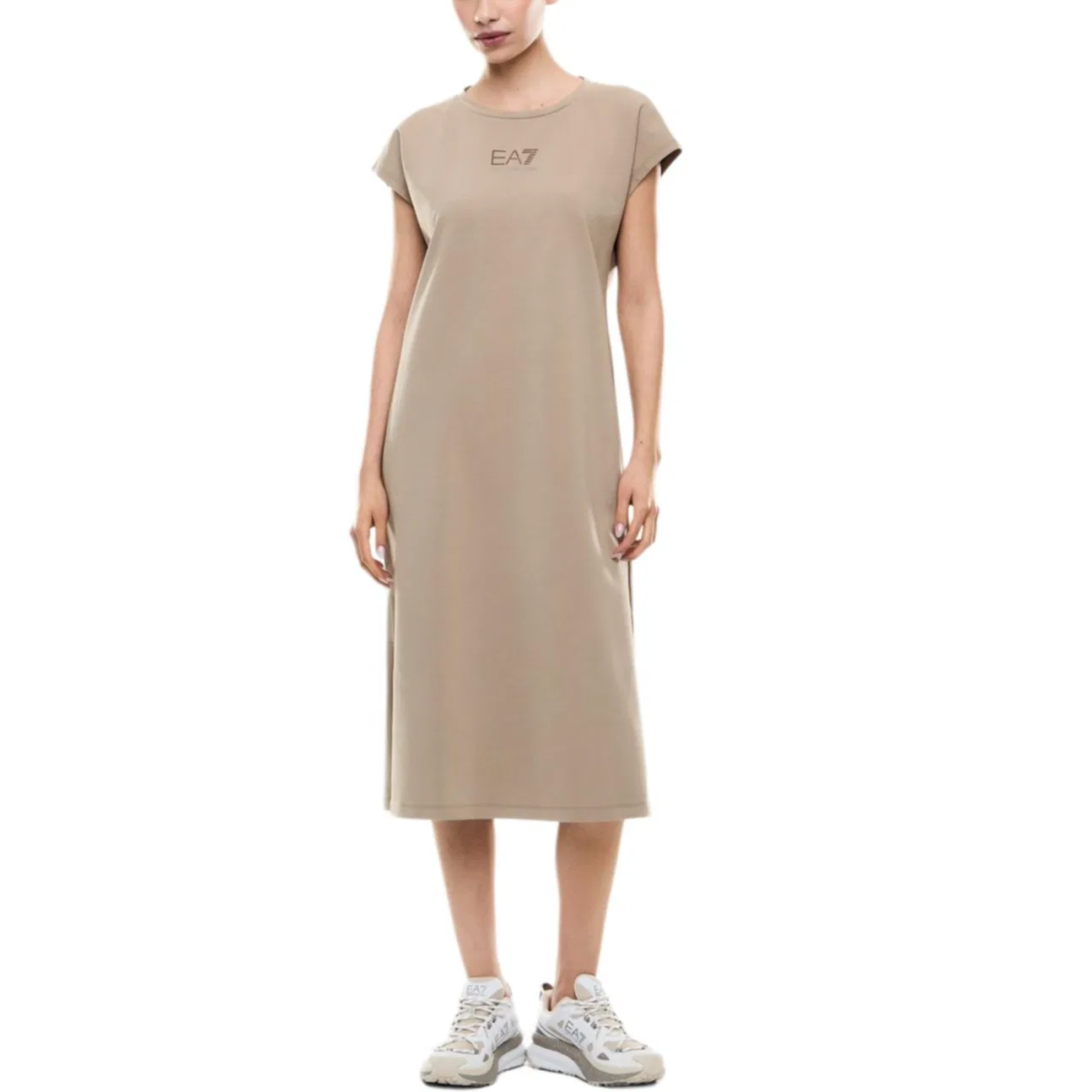 Платье с коротким рукавом EA7 Emporio Armani светлая умбра — фото 3