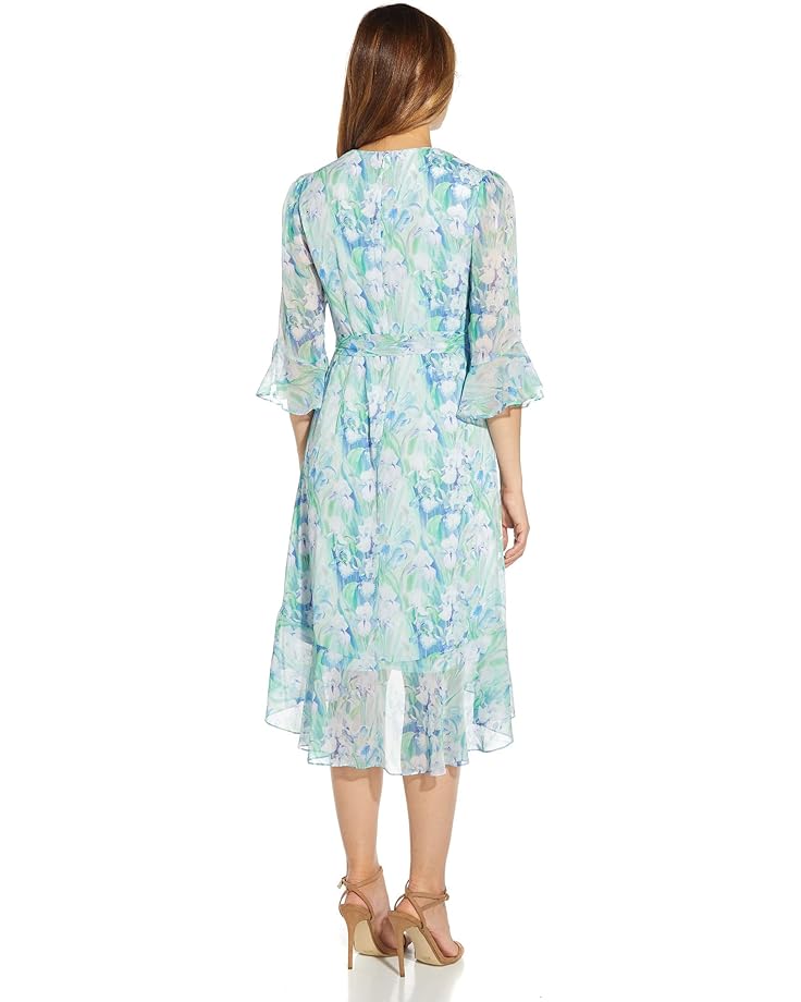 

Платье Adrianna Papell Watercolor Printed Chiffon High-Low Hem Dress, синий мульти