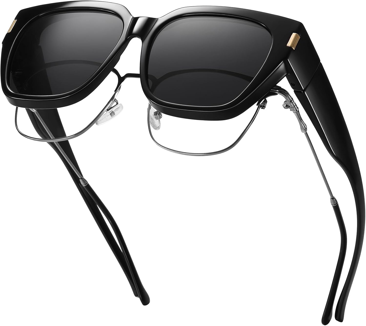 

Солнцезащитные очки HAOLOTA с поляризованными линзами, надеваемые поверх обычных очков, для женщин и мужчин. Модные квадратные очки с обтекаемой формой и защитой от УФ-излучения, L Size 01 Black/Grey