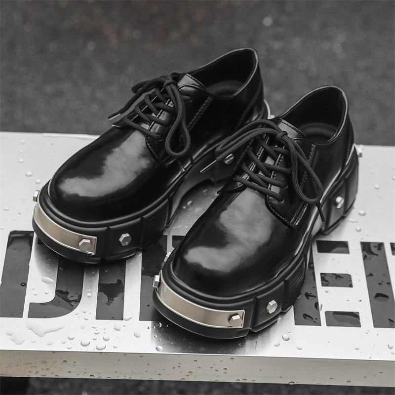WEISHIBANGWEI Повседневные кожаные туфли мужские черные с потайным клином, цвет Black Hidden Wedge — фото 3