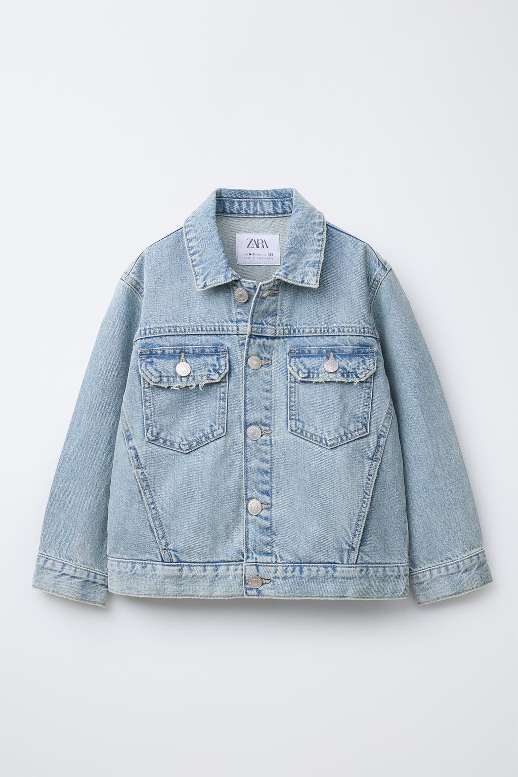 

Потертая джинсовая куртка ZARA, средне-синий