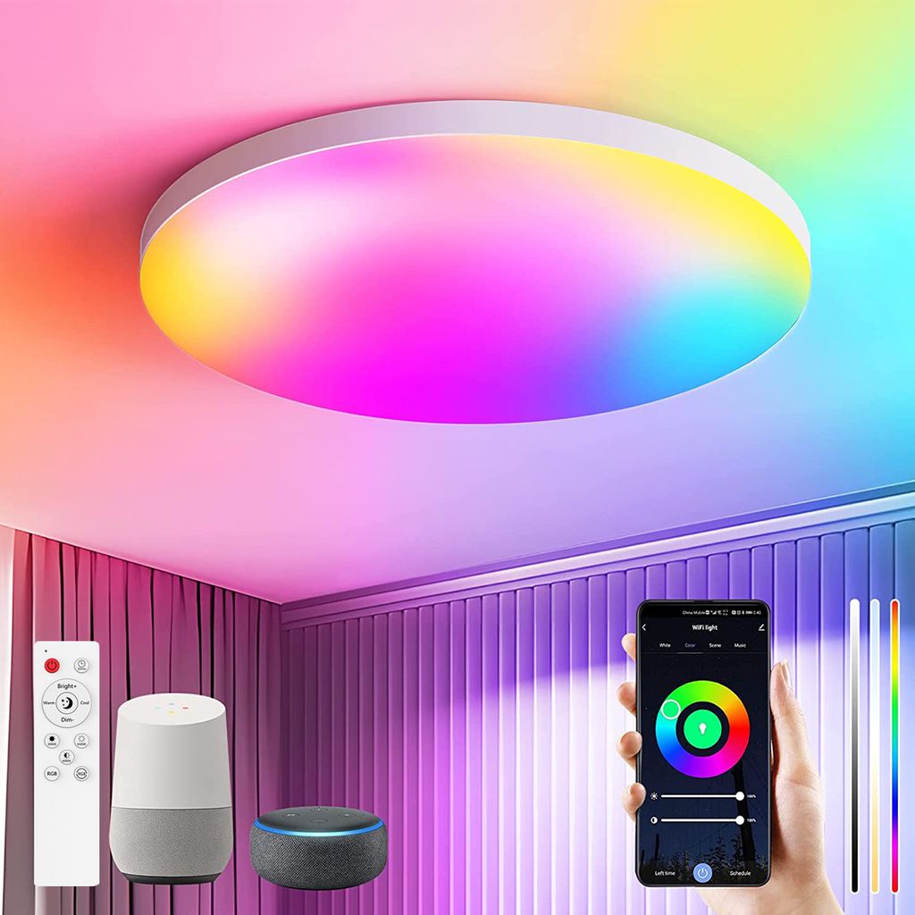 

Умный светодиодный потолочный светильник 48 Вт RGB с регулируемой яркостью, Wi-Fi, потолочный светильник с пультом дистанционного управления, совместимый с Alexa Google Home lapalife