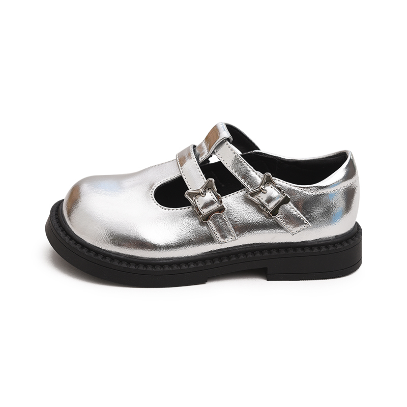 

Детские кожаные туфли с противоскользящей амортизацией и низким верхом Budding, серебряный