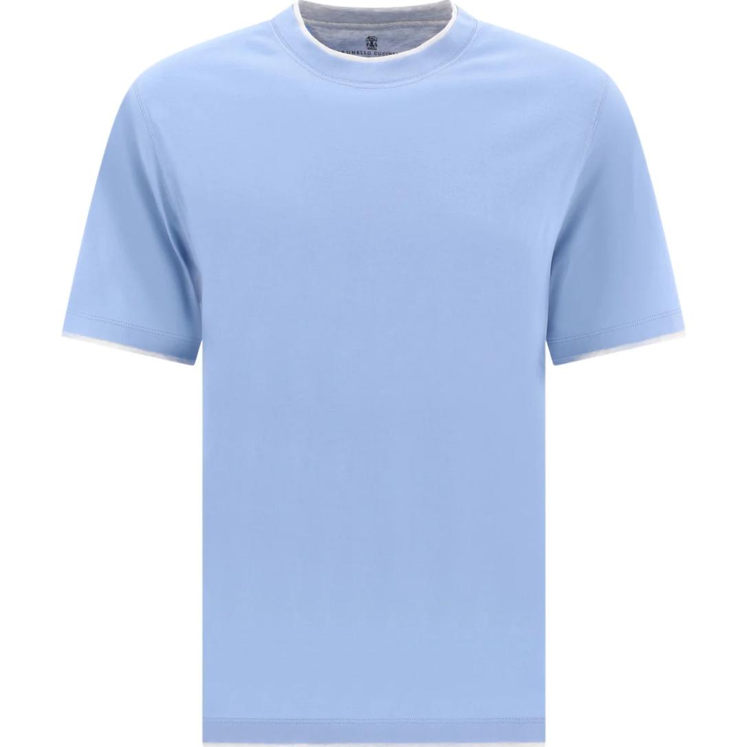 

Футболка из хлопка с многослойными деталями Brunello Cucinelli, синий