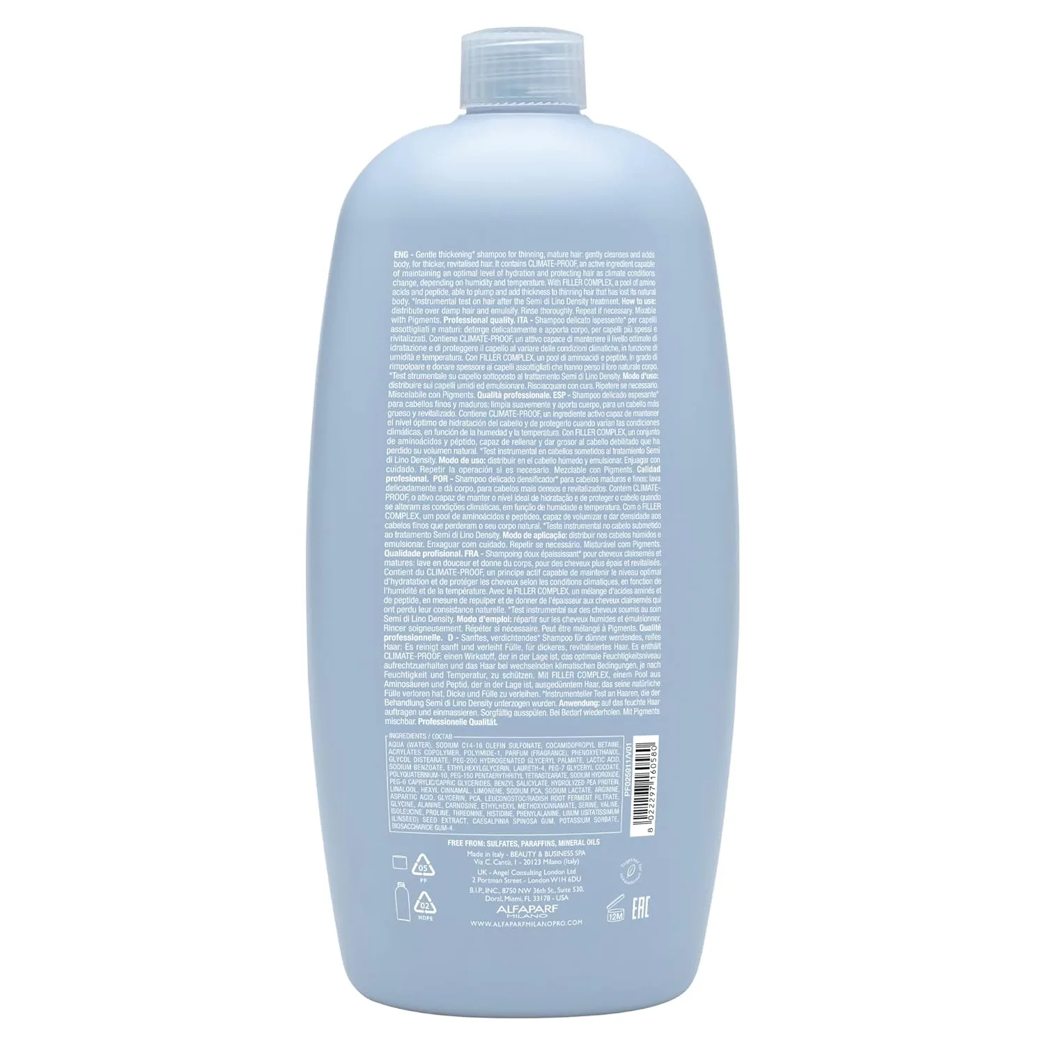 ALFAPARF MILANO Semi di Lino Density Thickening Shampoo - пептиды и аминокислоты - для тонких и редких волос - без сульфатов - придает объем и густоту 1000 мл (.) — фото 2