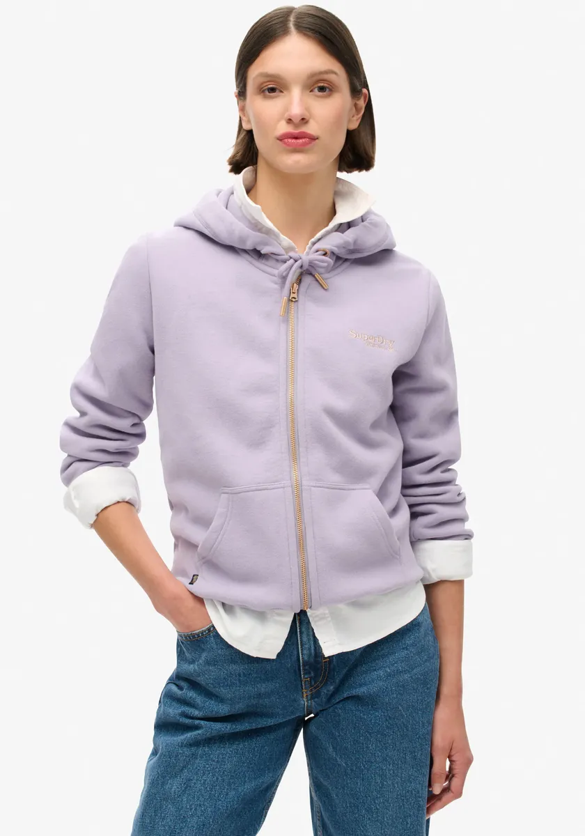 

Толстовка Superdry с капюшоном "ESSENTIAL LOGO ZIP HOODIE", с вышивкой логотипа, цвет Brassica Lilac