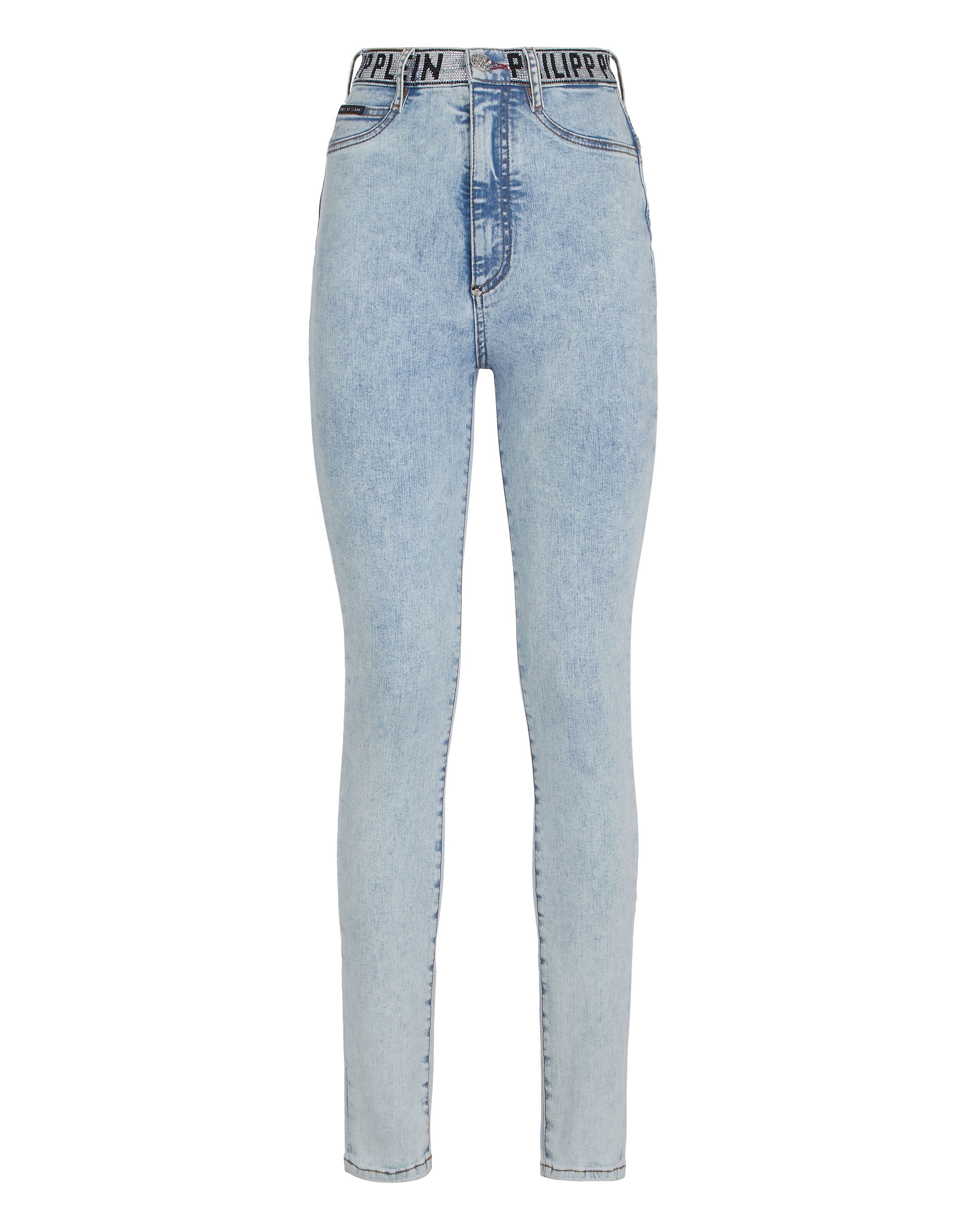 

Джинсовые джеггинсы с высокой талией Philipp Plein TM, цвет ice frost
