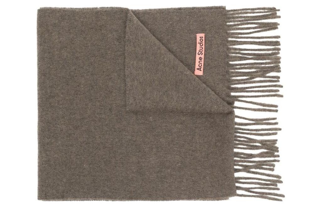 

Шерстяной шарф с бахромой Acne Studios, оливково-коричневый