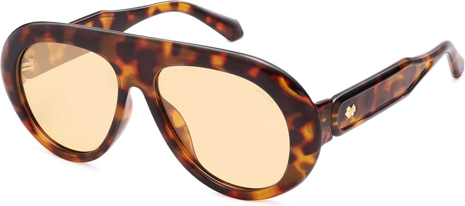 

SOJOS Модные солнцезащитные очки-авиаторы увеличенного размера с поляризацией, для женщин и мужчин, в стиле ретро-винтаж 70-х, с защитой от УФ-излучения, модель SJ2390, Brown Tortoise/Light Brown