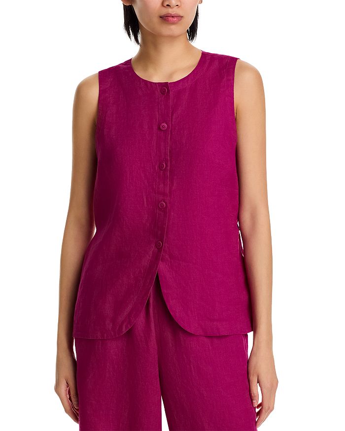 

Льняной длинный жилет с круглым вырезом Eileen Fisher, красный