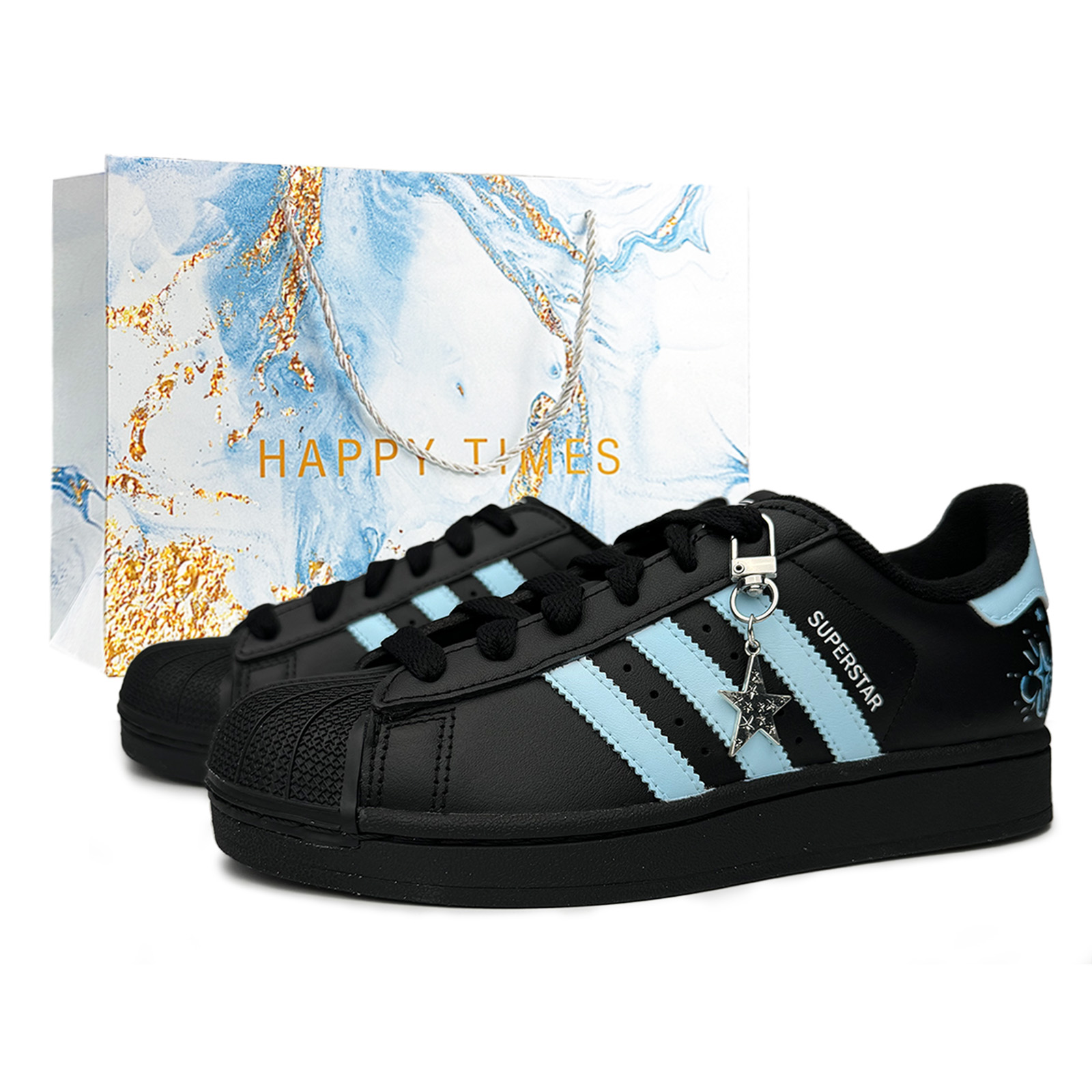 

Adidas Originals Детские кроссовки для скейтбординга Superstar 2 Blue Firework, износостойкие, низкие, черные, для подростков