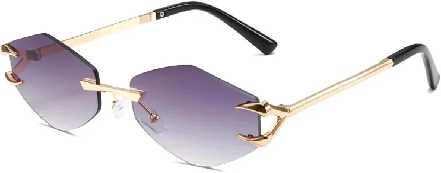 

Винтажные солнцезащитные очки без оправы для женщин, асимметричной формы, в стиле панк, с градиентным покрытием, защита от УФ-излучения UV400 UATXTAU, Gold-gray