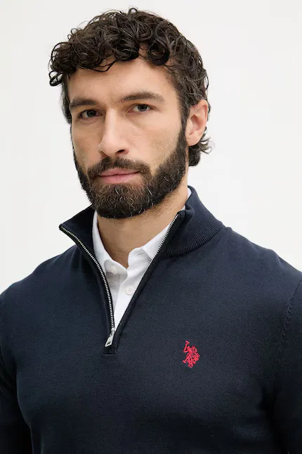 Свитер полугольф с застежкой-молнией Cotton 1/4 Zip Neck U.S. Polo Assn., синий — фото 4