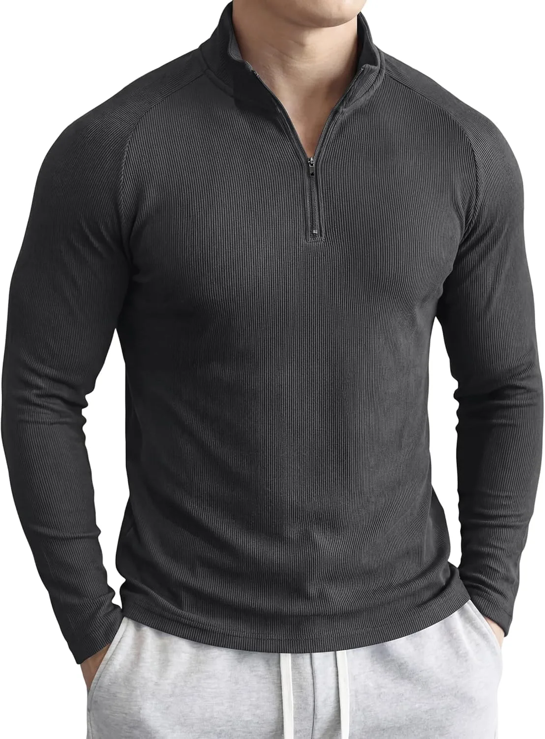 

JMIERR мужская футболка Quarter Zip Slim Fit Ribbed Soft Athletic Pullover Casual Long Sleeве