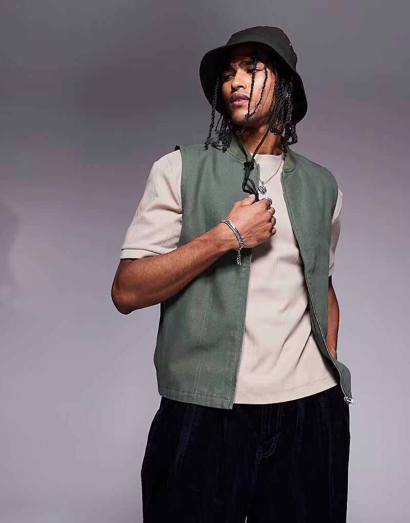 

Стираный жилет цвета хаки ASOS DESIGN