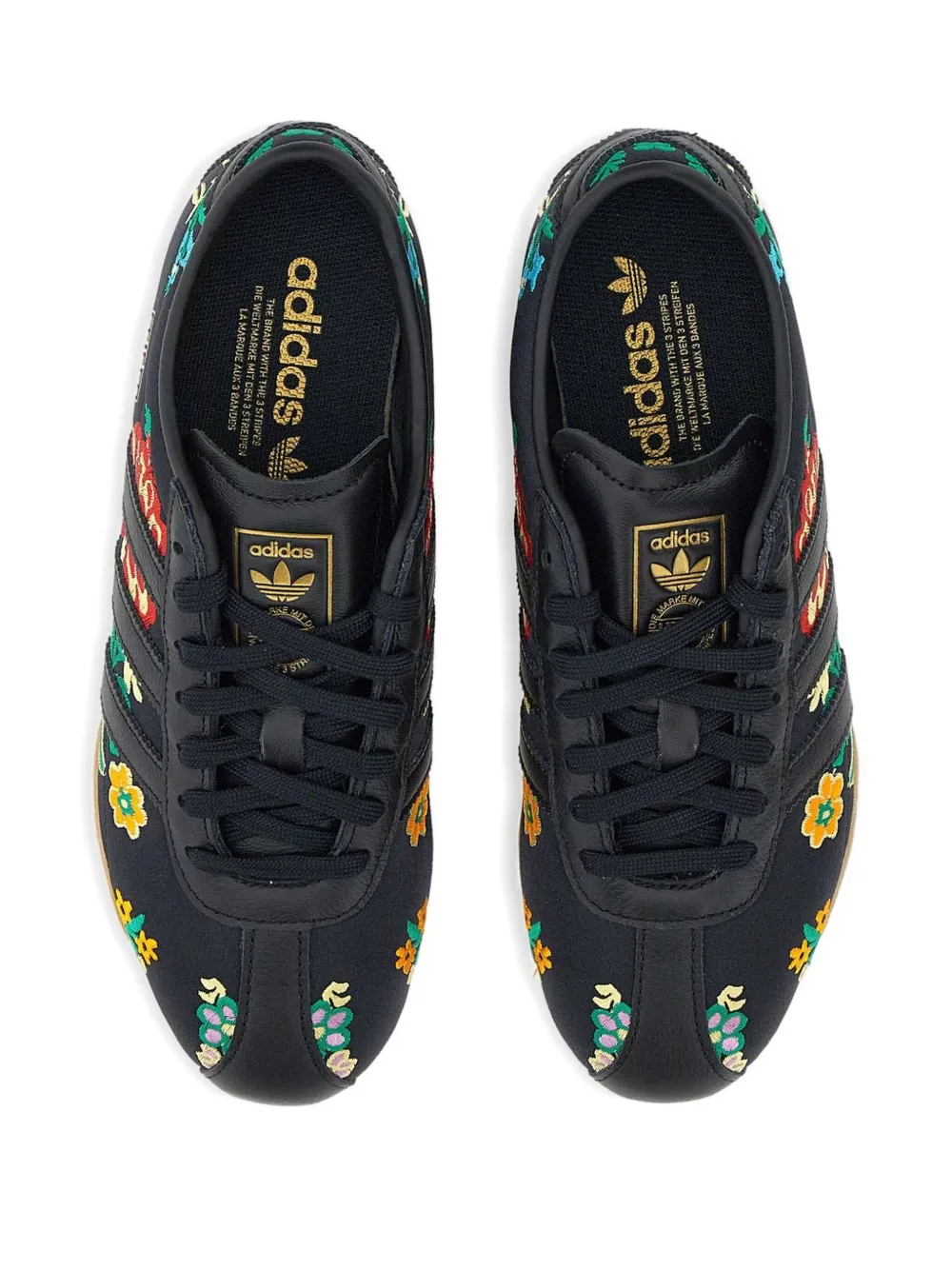 Кроссовки на шнуровке с цветочной вышивкой Adidas, черный — фото 4
