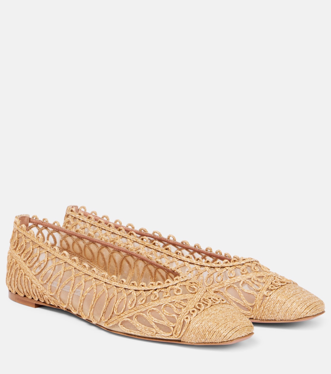 Балетки Kahlo из рафии и сетки Aquazzura, песочный