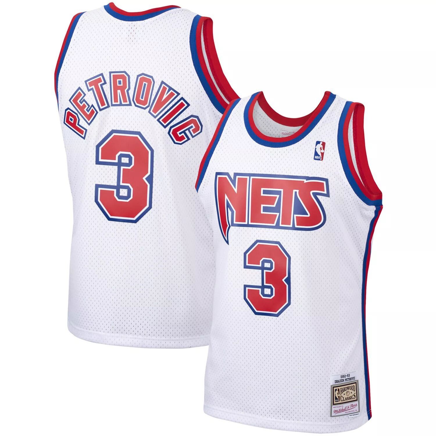

Мужское белое джерси Mitchell & Ness Drazen Petrovic New Jersey Nets 1992 Hardwood Classics Swingman Player, Белый, Мужское белое джерси Mitchell & Ness Drazen Petrovic New Jersey Nets 1992 Hardwood Classics Swingman Player