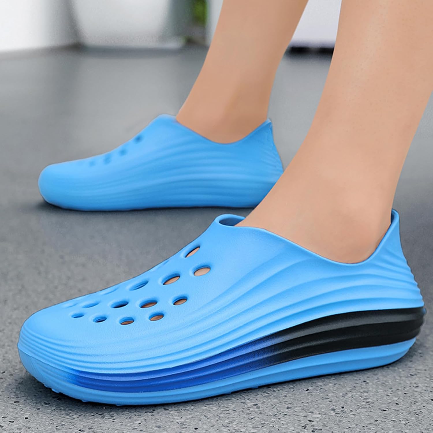 Мужские слипоны из пены с вырезами, стиль Foam Runner, легкие, прочные, из материала EVA, дышащие, мягкие пляжные сандалии с вентиляцией для мужчин Inkuil, синий — фото 4