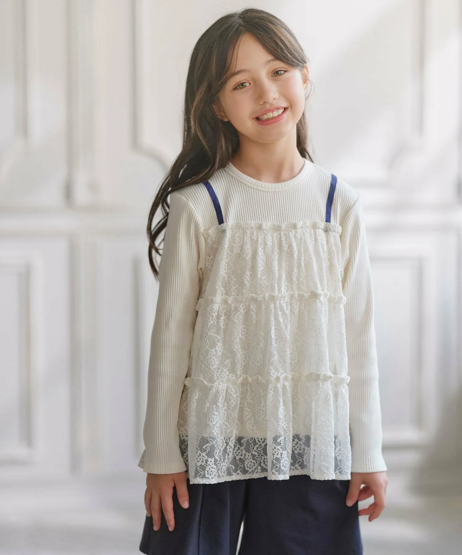 [150-160 см] Многослойный топ из кружева «Снежная гладь» Kids Suite, Off-white [002]
