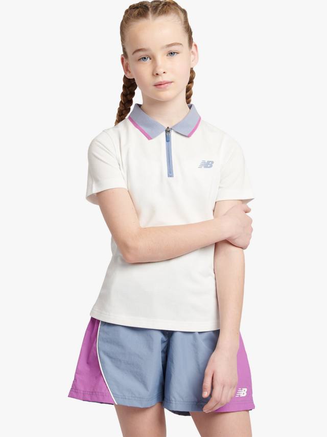 

Детская хлопковая теннисная поло с четверть-молнией New Balance, Bright White