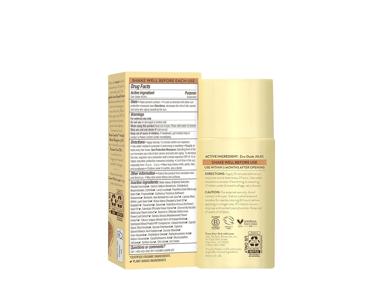 Babo Botanicals Daily Sheer Tinted Mineral Sunscreen Fluid SPF50 - Натуральный оксид цинка - Масло маракуйи - Золотистый оттенок - Без отдушек - Ультралегкая текстура - Для лица - Для всех возрастов, Yellow — фото 2