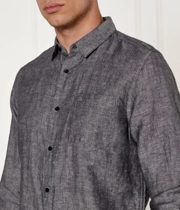 Льняная рубашка slim fit Calvin Klein, серый — фото 4