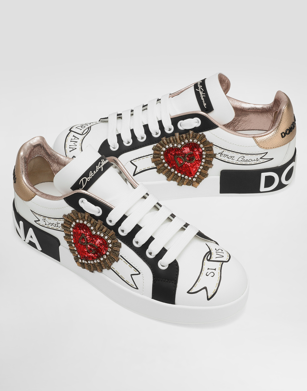 Кожаные кеды portofino с вышивкой Dolce & Gabbana, мультиколор — фото 4