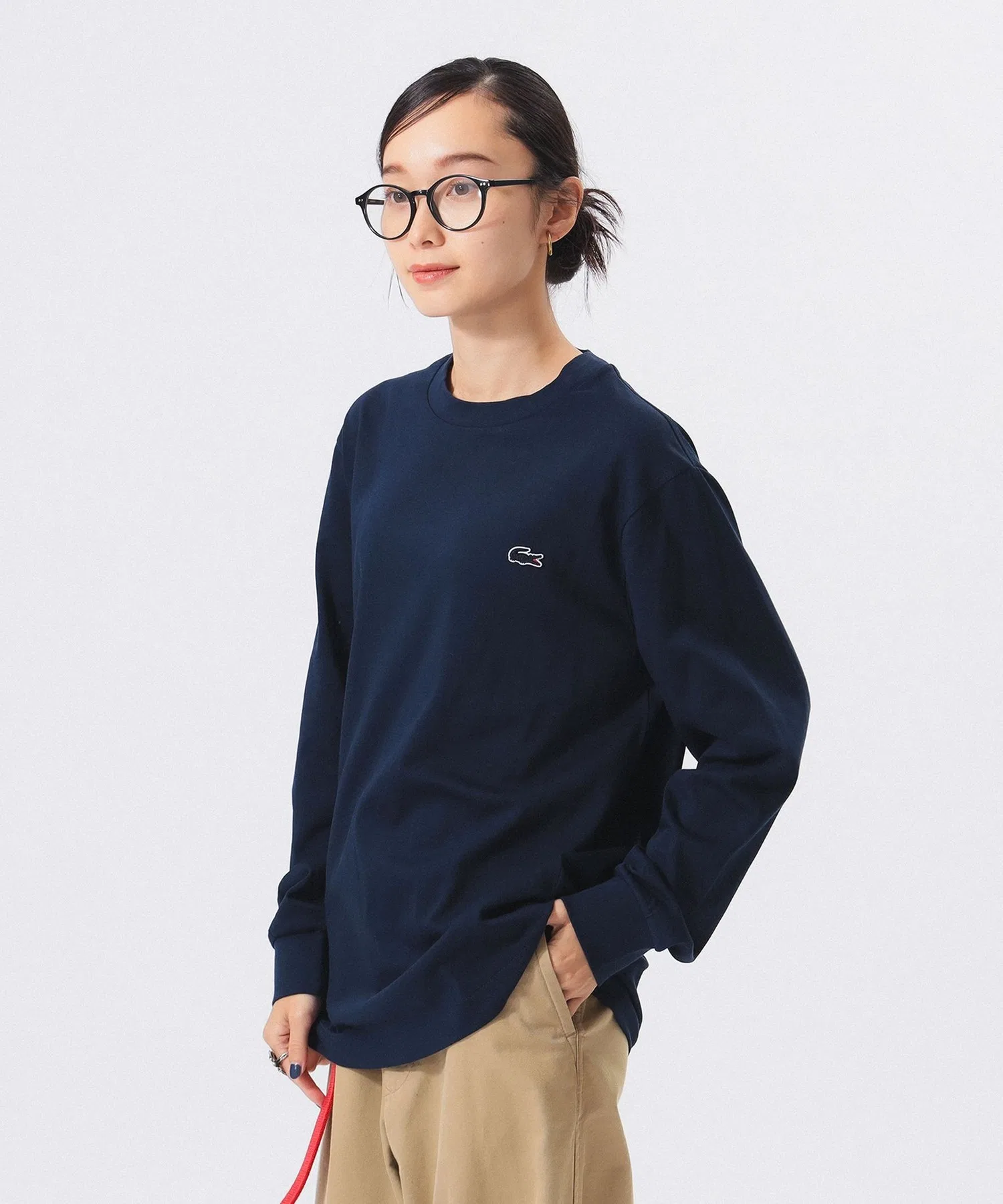 Футболка LACOSTE женская с длинным рукавом, базовая, тёмно-синяя