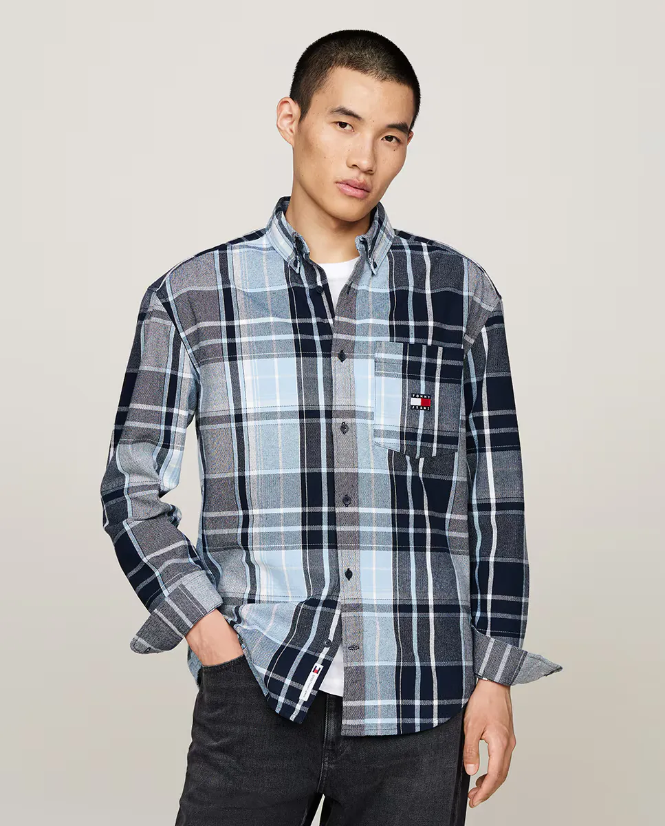 

Мужская рубашка свободного кроя в клетку Tommy Jeans, темно-синий