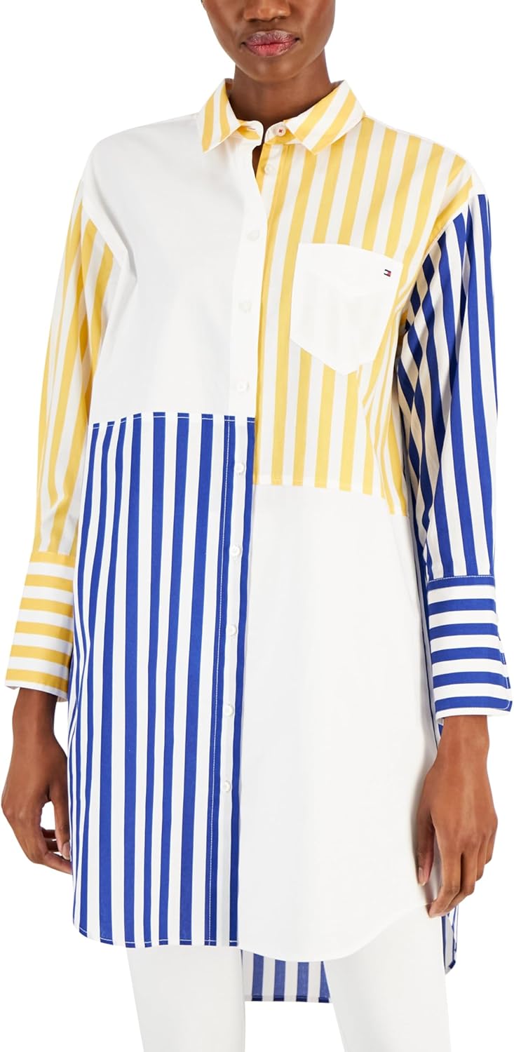 

Женская хлопковая туника в полоску в стиле пэчворк от Tommy Hilfiger, Bright White Multi