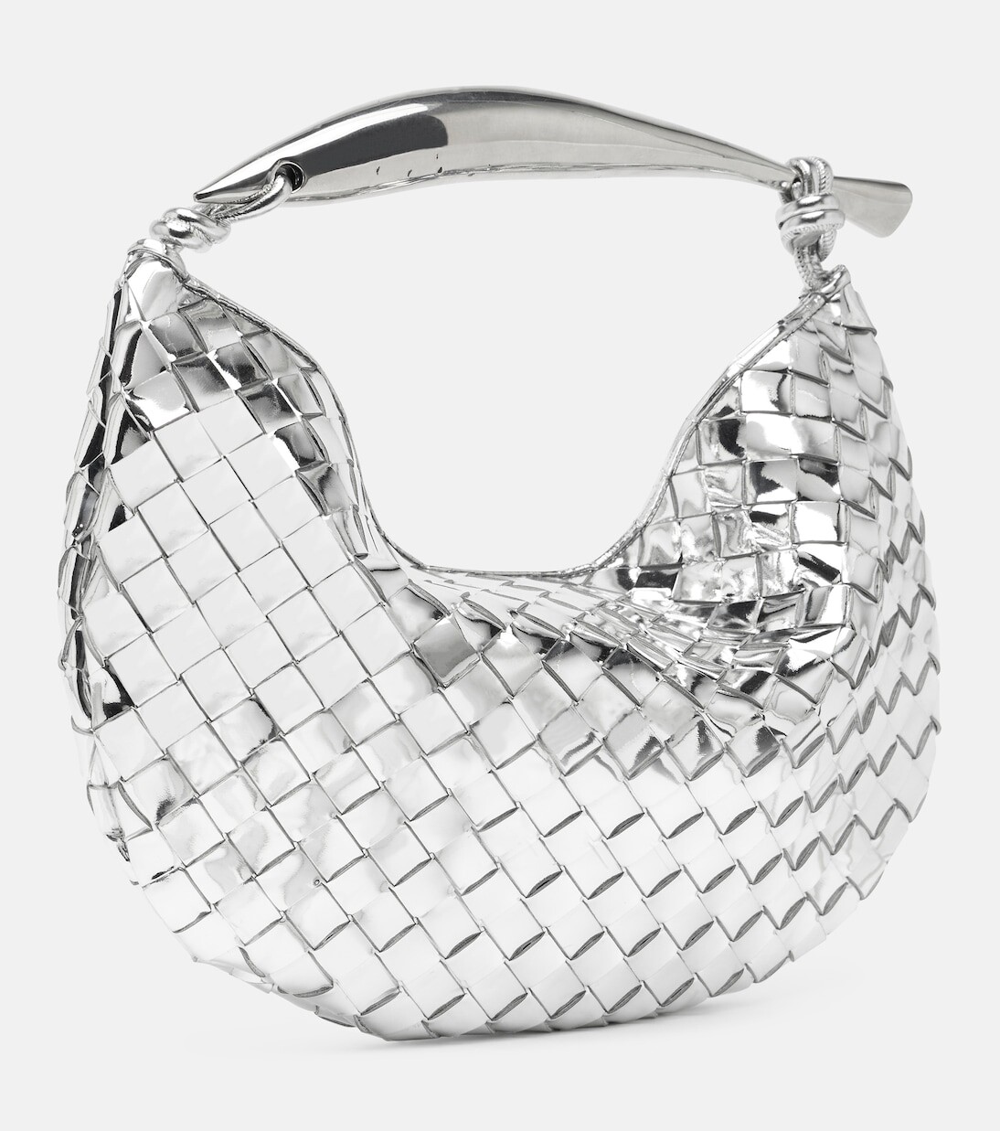 Маленькая кожаная сумка-тоут sardine с зеркалом Bottega Veneta, серебро — фото 4
