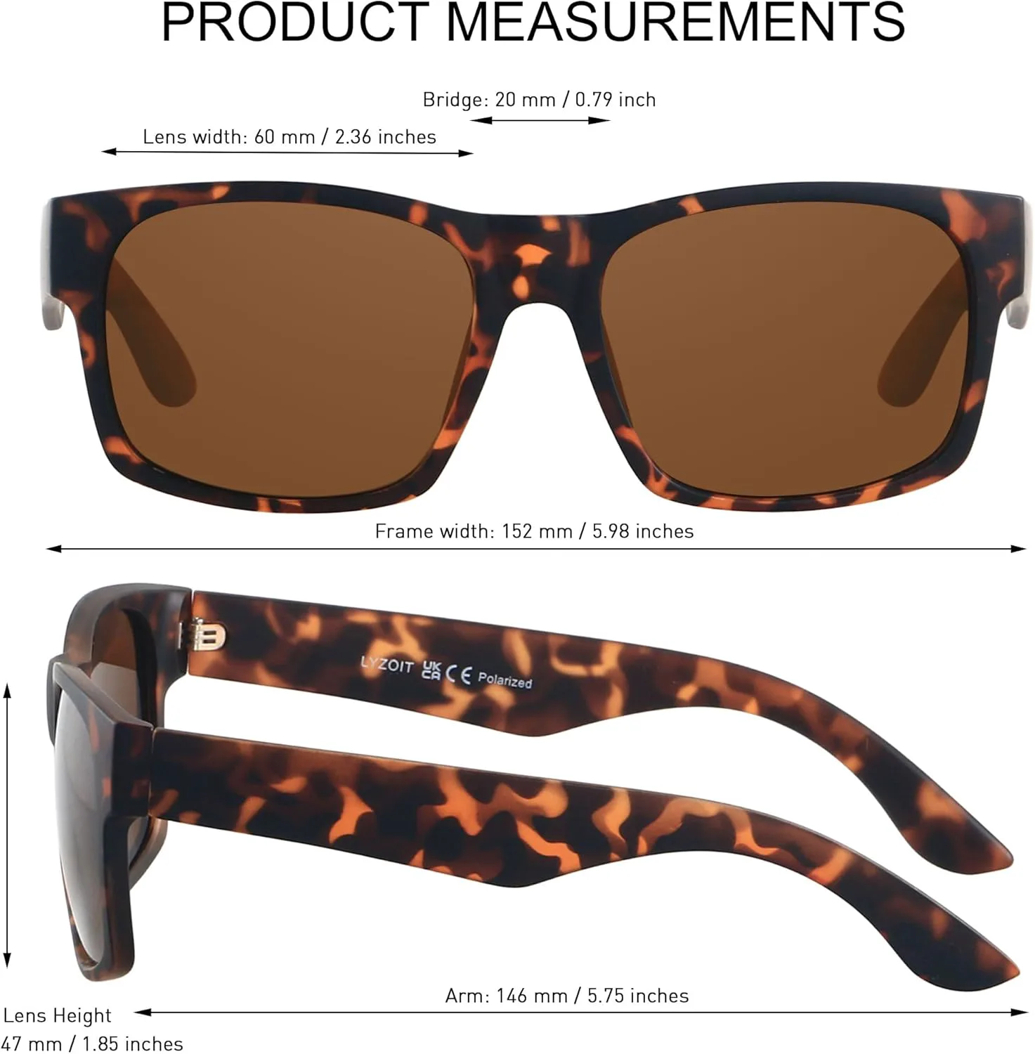 

Солнцезащитные очки LYZOIT Extra Large для мужчин с большой широкой головой, поляризованные, XXL, увеличенного квадратного размера, Tortoise | Polarized Brown