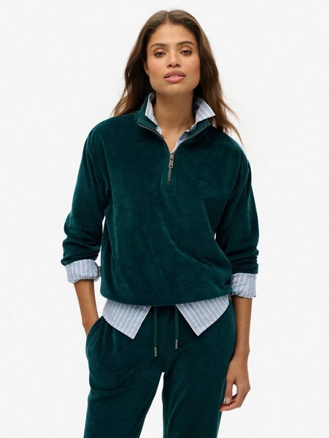 

Велюровый джемпер на молнии 1/2 дюйма Superdry, цвет Dark Pine Green