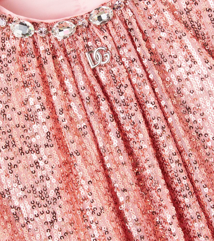 Платье с пайетками и декором от DG Dolce&Gabbana Kids, Pink — фото 3