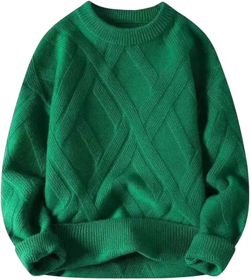 Мужской зимний свитер кабельной вязки Casual Lightweight Warm Solid Color с круглым вырезом