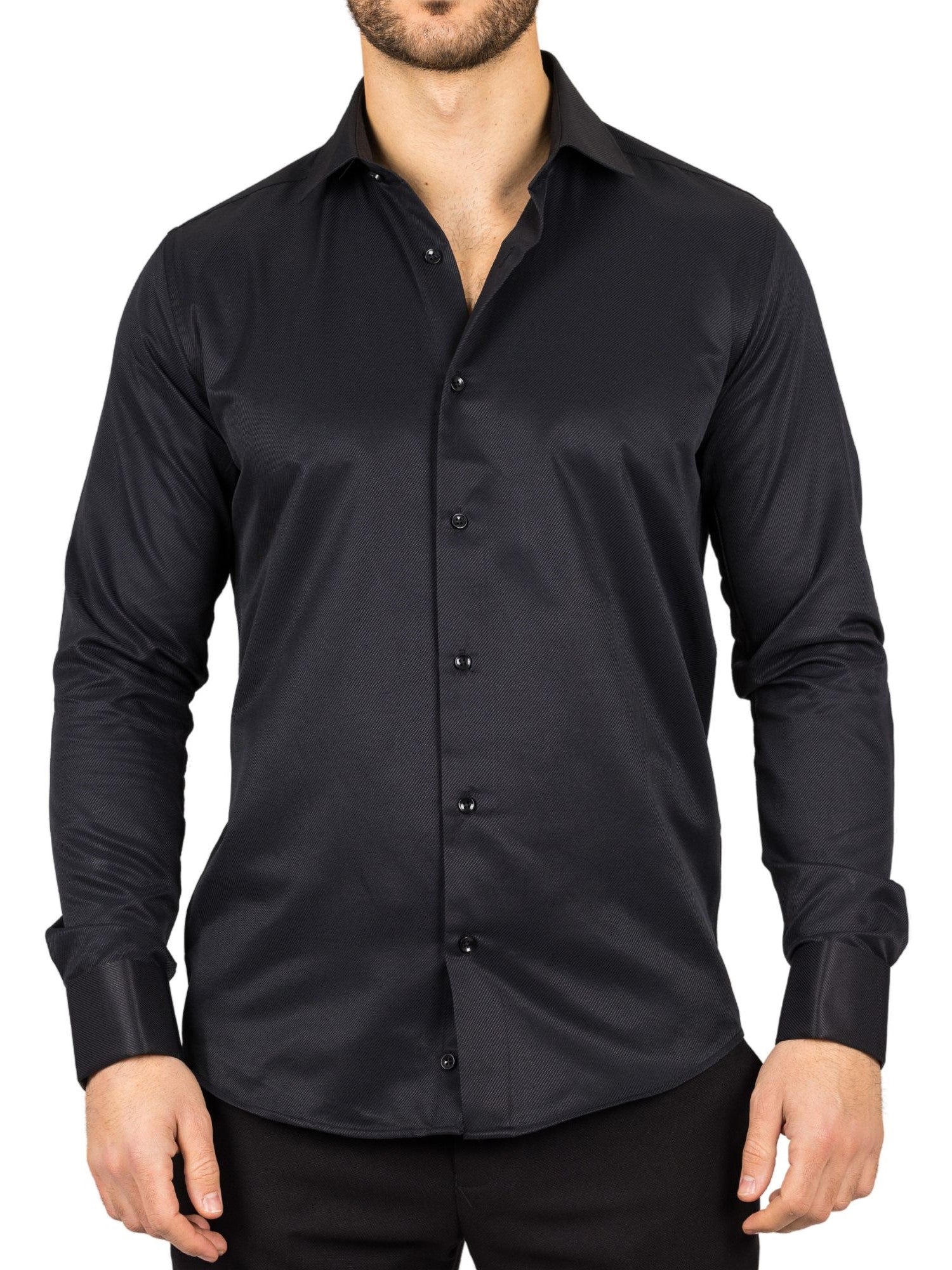 

Черная рубашка Oxford с длинным рукавом и двойной манжетой из твила TruClothing
