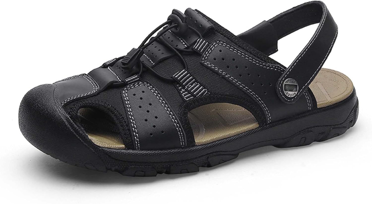 

Мужские премиальные кожаные сандалии Vtiao, закрытые кожаные туфли, утолщенная подошва защищает пальцы, противоскользящие, износостойкие, прочные, черный