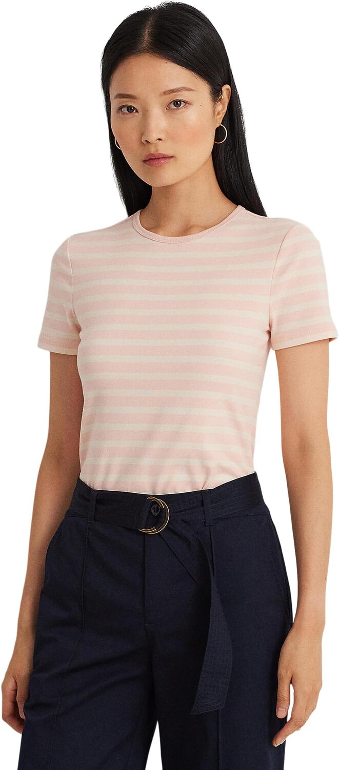 

Футболка LAUREN Ralph Lauren Striped Stretch Cotton Crewneck Tee, цвет Pale Pink/Mascarpone Cream